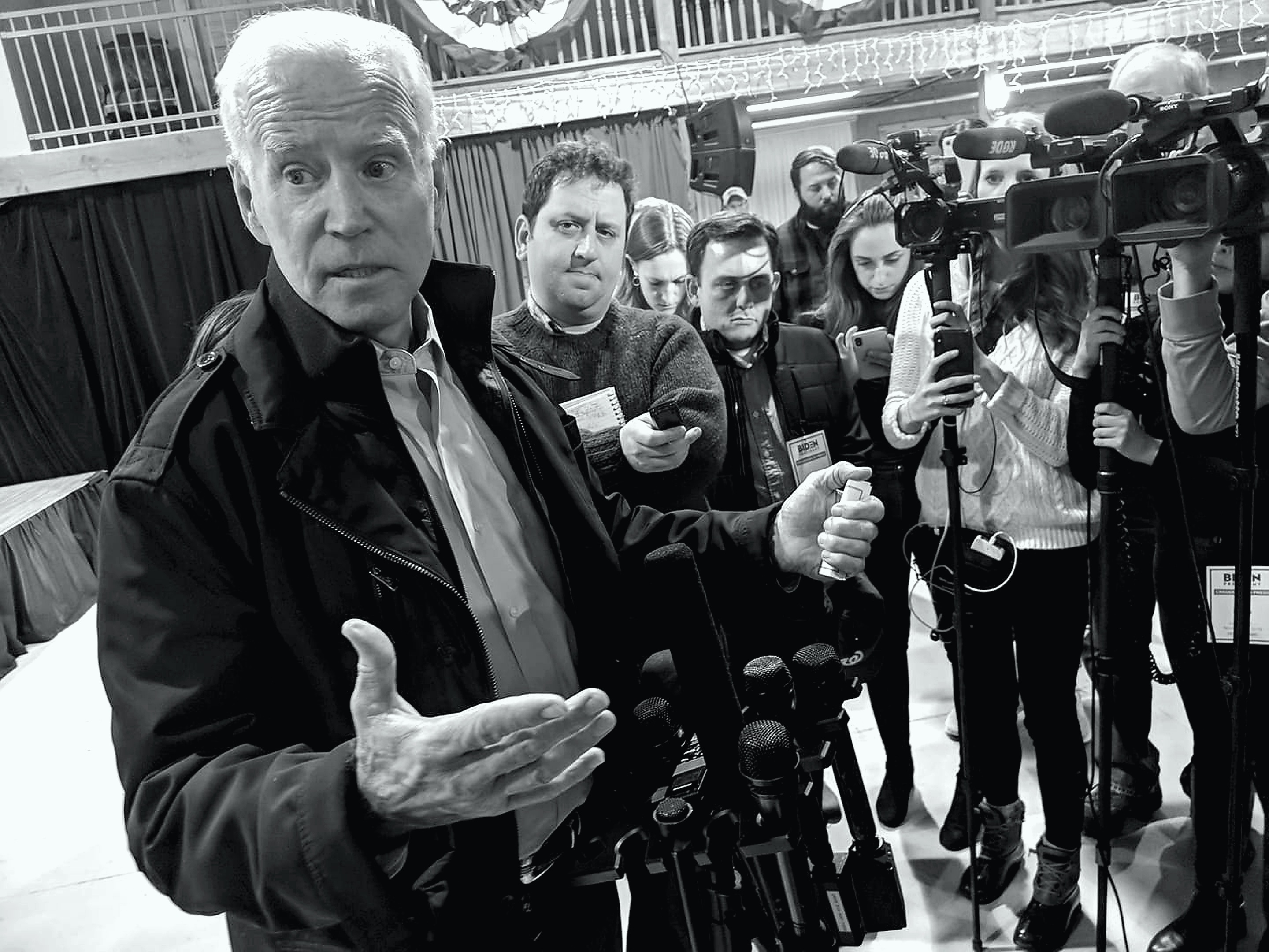 Nick Fouriezos interviewing President Joe Biden in an editorial reporting environment